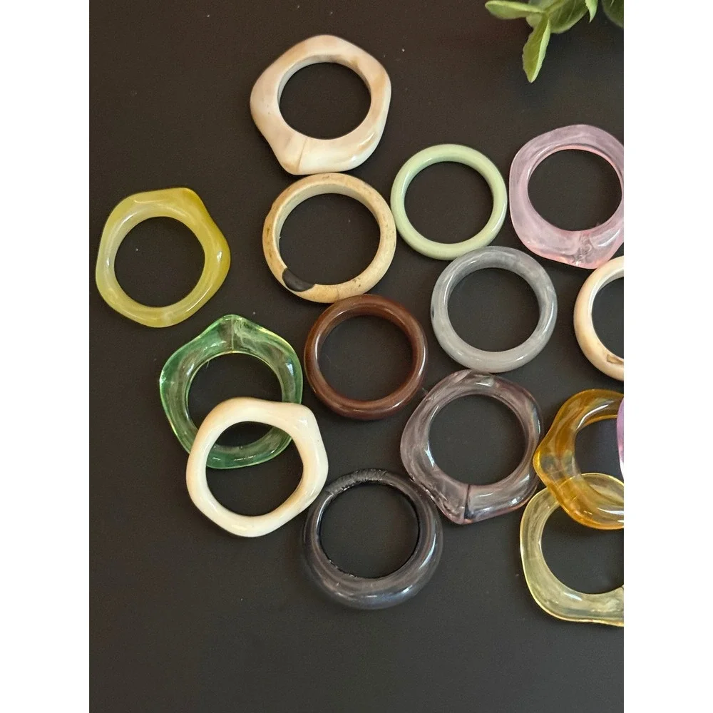 Chunky Resin Acrylic Ring Bundle Y2K Retro Stacking Rings Set Size 7-7.5